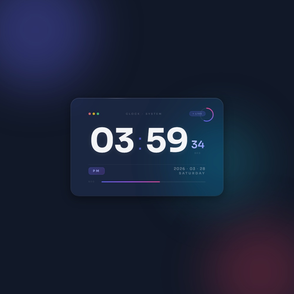 [OBS Widget] HTML Digital Clock — Glass UI 🪟