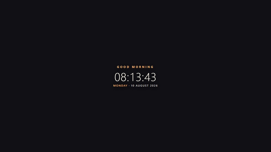 Minimal Clock Widget — Greeting | OBS Browser Source Overlay