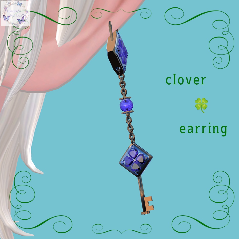 【VRChat想定】happy clover key earring 【アバター用アクセサリー】