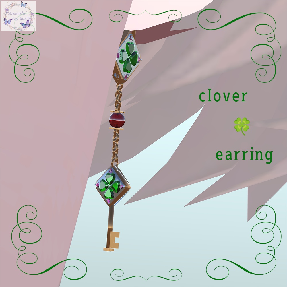 【VRChat想定】happy clover key earring 【アバター用アクセサリー】