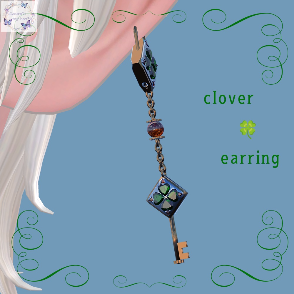 【VRChat想定】happy clover key earring 【アバター用アクセサリー】