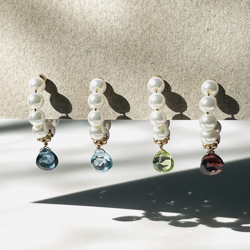 パール×天然石のイヤーカフ