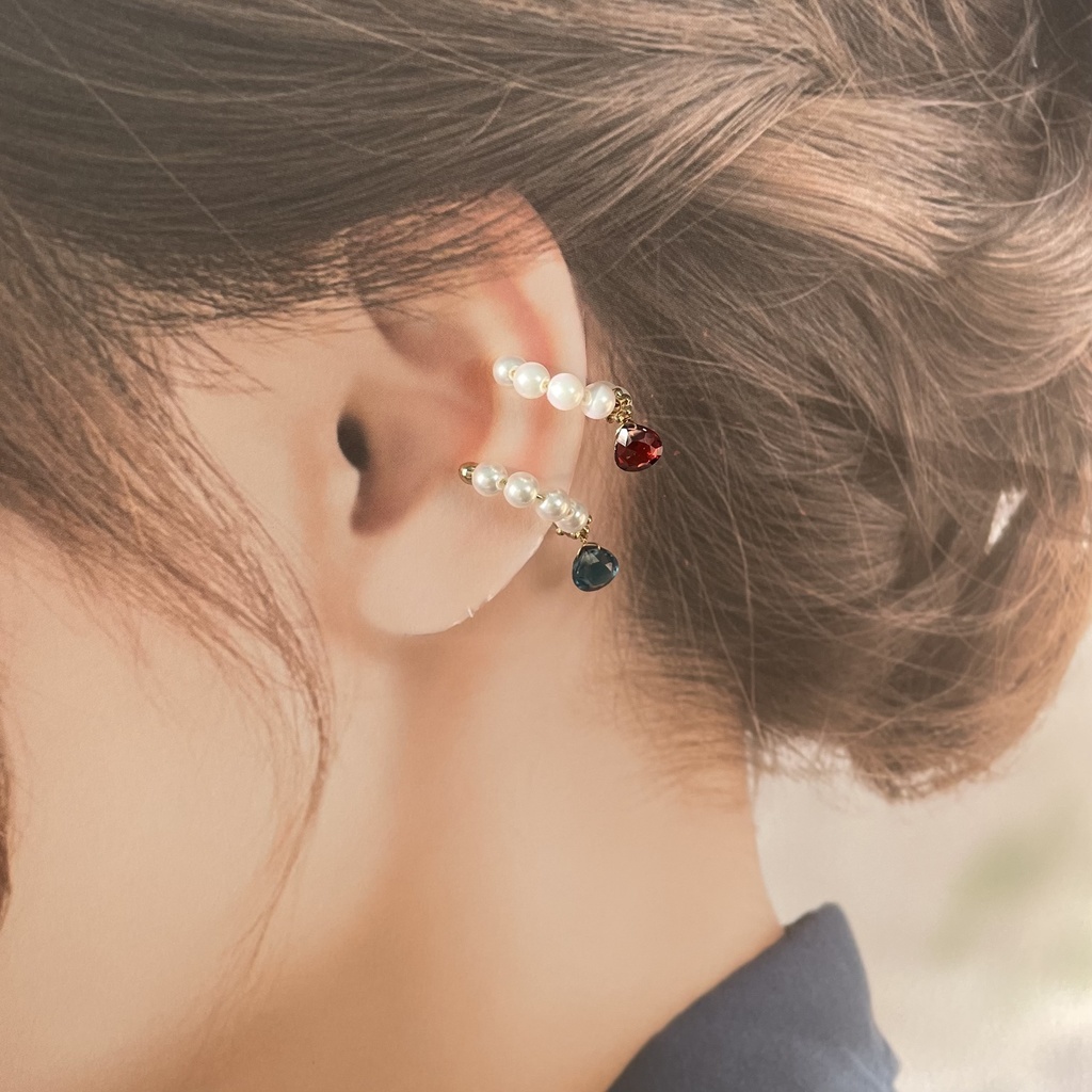 パール×天然石のイヤーカフ