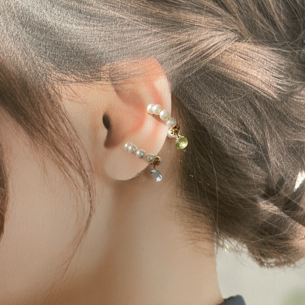 パール×天然石のイヤーカフ