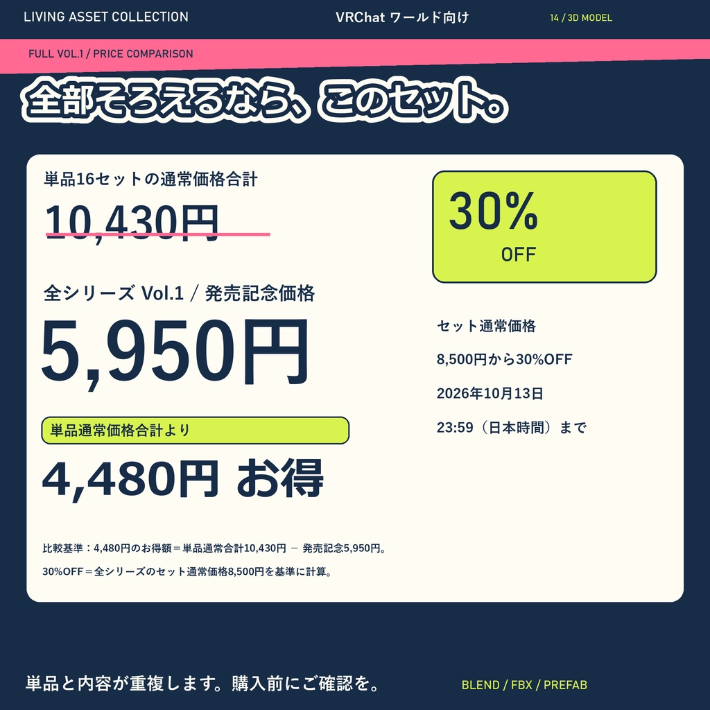 【30%OFF】家具・家電 ルームパック&全シリーズVol.1|16セット・専用コントローラー【VRChat / Udon】LIVING ASSET COLLECTION