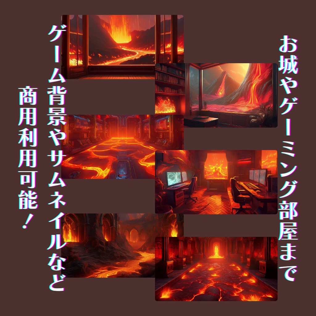 マグマが見える部屋【6点セット】お城、火山、溶岩、ゲーミング