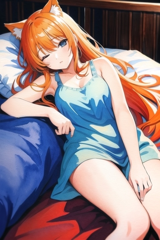 オレンジ　猫耳少女