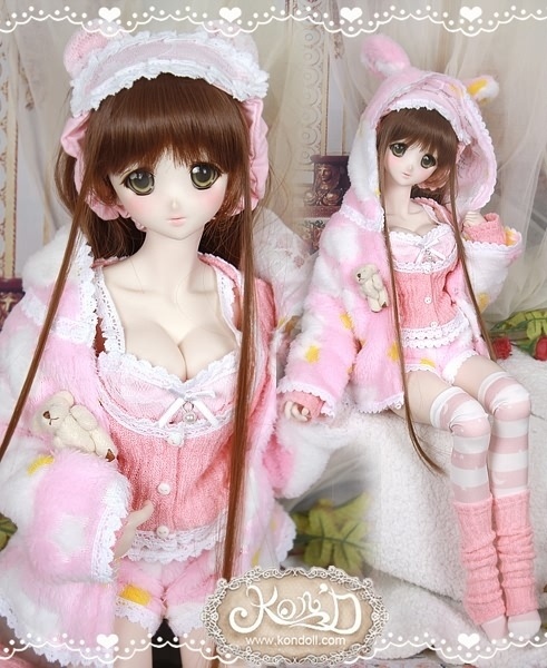 【Kon’D】DD dy 寄せ胸/L胸・DDIII・DDS・M/L/寄せ胸 対応 ドール用お洋服セット(ベアパジャマ)9点セット