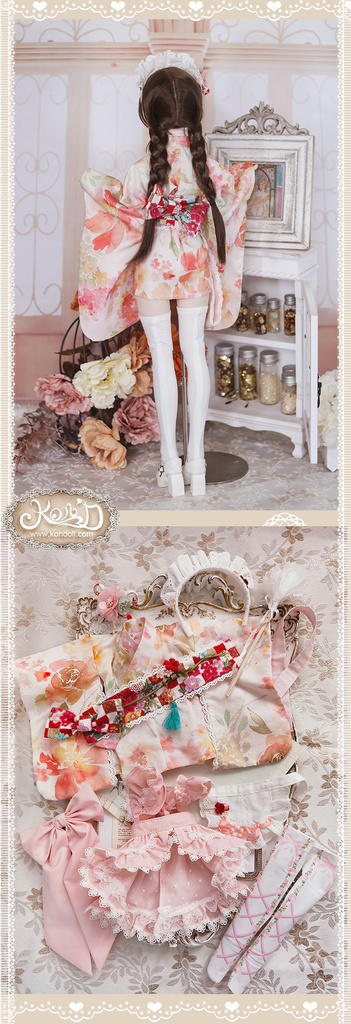 【Kon’D】DD dy寄せ胸/L胸・DDIII・DDS・M/L/寄せ胸 バスト24-28cmまで対応 58-62cmのBJDドールまで対応 ドールドール用お洋服セット(春の日(ショート)セット)10点セット