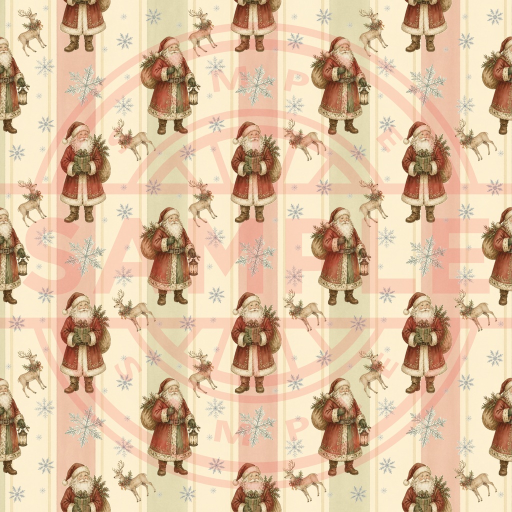 Antique Christmas|デザインペーパー5種セット|生成り&ストライプ|デジタル素材