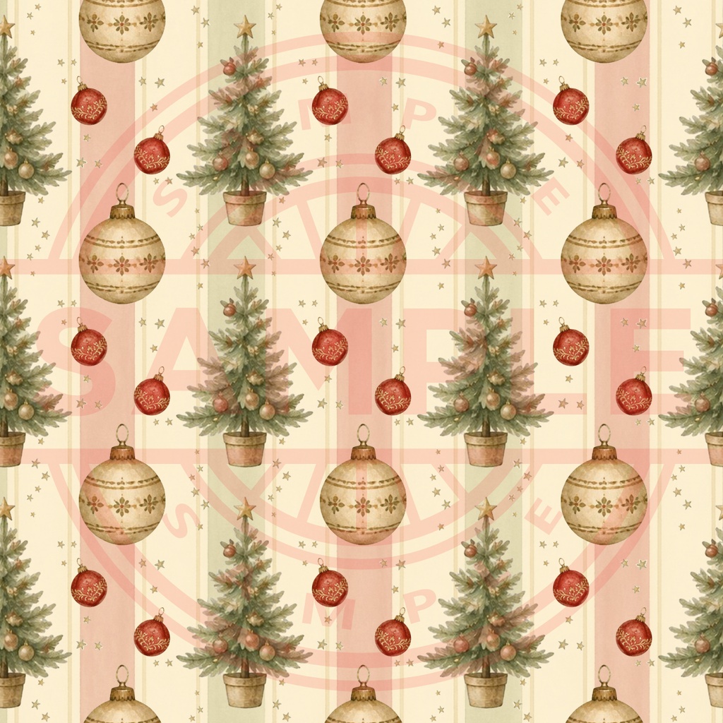 Antique Christmas|デザインペーパー5種セット|生成り&ストライプ|デジタル素材