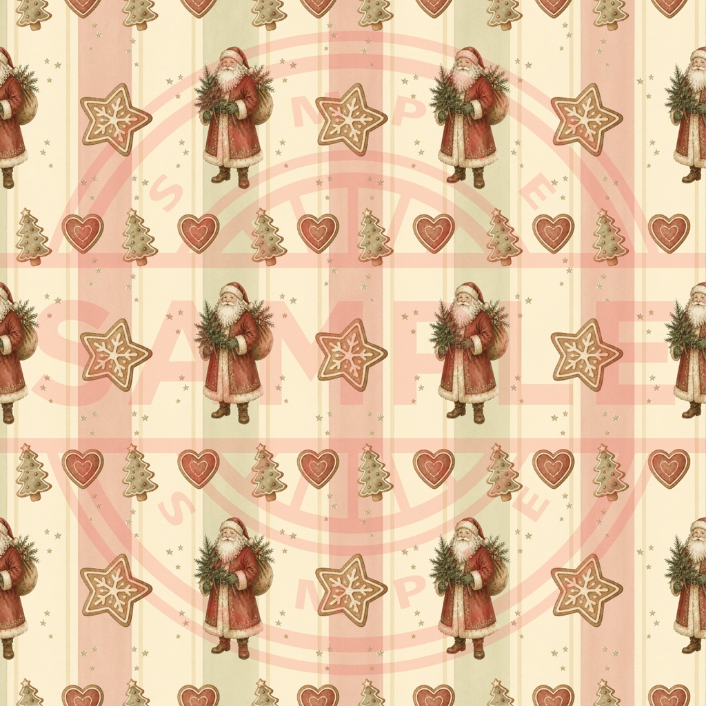 Antique Christmas|デザインペーパー5種セット|生成り&ストライプ|デジタル素材