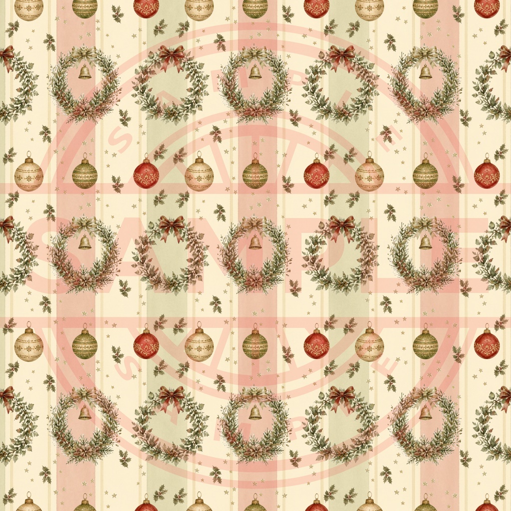 Antique Christmas|デザインペーパー5種セット|生成り&ストライプ|デジタル素材