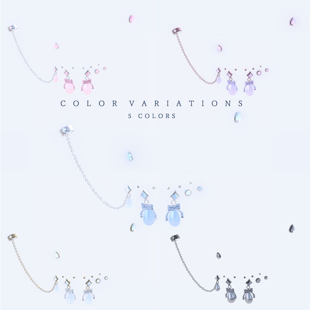 雨粒リボンピアス - Rainy Ribbon Pierce -【6アバター対応】