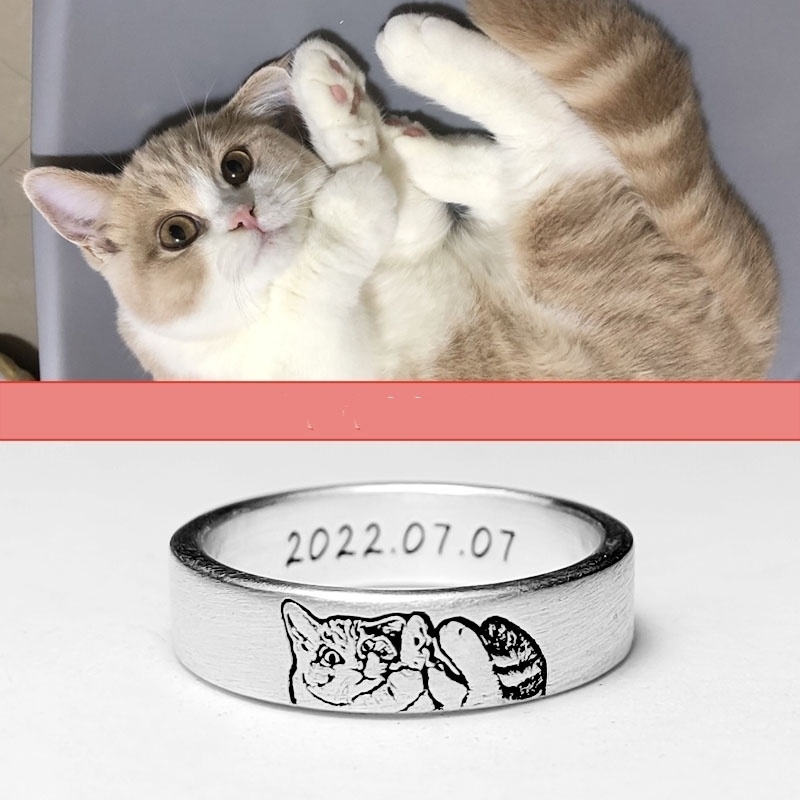 【うちの子 オーダー】うちの子 指輪 彫刻 プラスサイズのリング 愛犬 写真 プリント 999 シルバー 愛猫 ペット 動物 うさぎ 鳥 ハムスター 写真 オーダー 我が子 グッズ