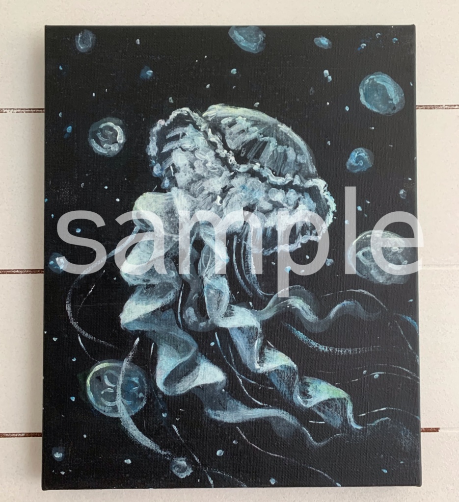 【完売】クラゲの絵 220mm×160mmのキャンバスパネル ミニサイズのクラゲの絵』152mm×102mmのキャンバスパネル