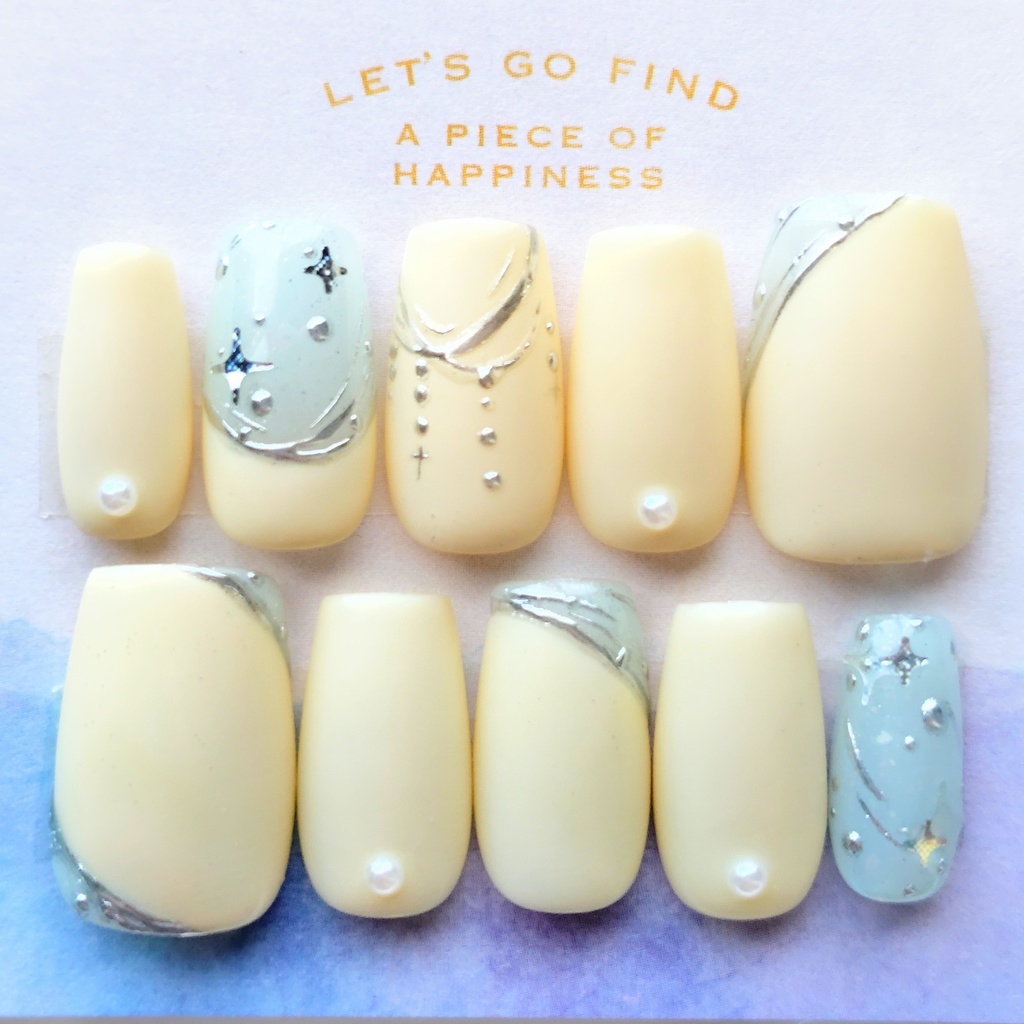 フローズンホワイトチョコレート ネイルチップ | ショートバレリーナ ブルー 水色 チョコミント 003003