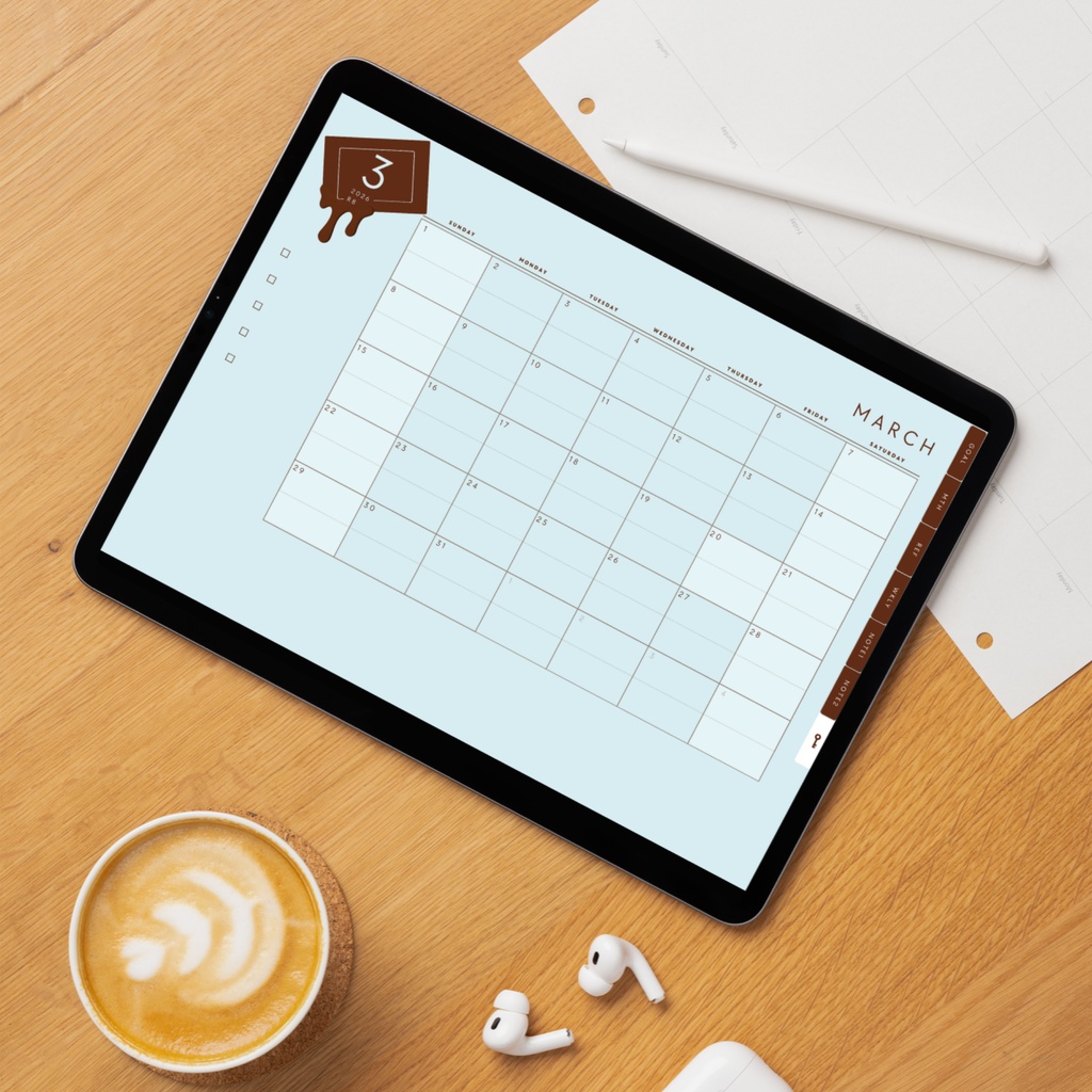 フレーバーチョコのデジタル手帳2026年3月〜2027年3月 | 月間 週間 日曜始まり 4月始まり ジャーナル プランナー 予定管理 バレットジャーナル 手帳 スケジュール リンク付き 006002