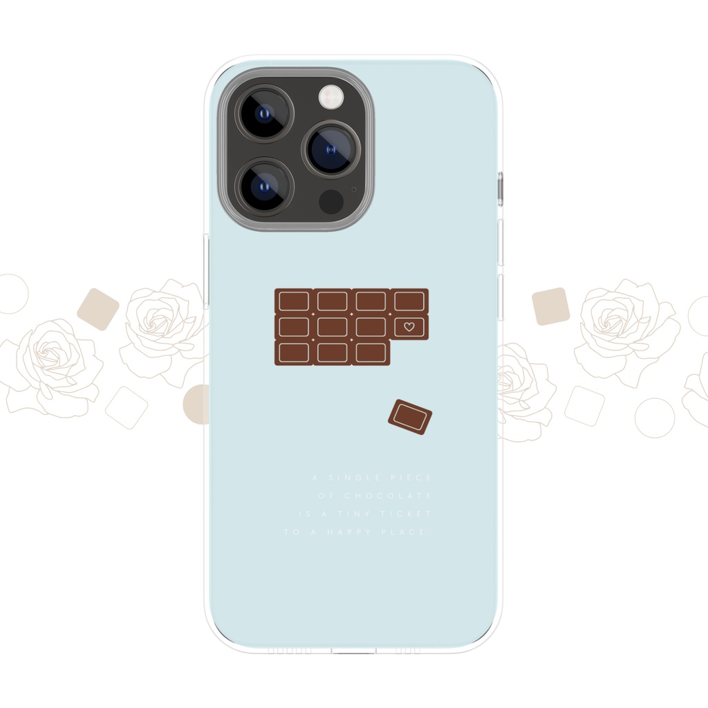 ミントチョコこぼれブロック スマホケース | iPhone 板チョコ 水色 002003