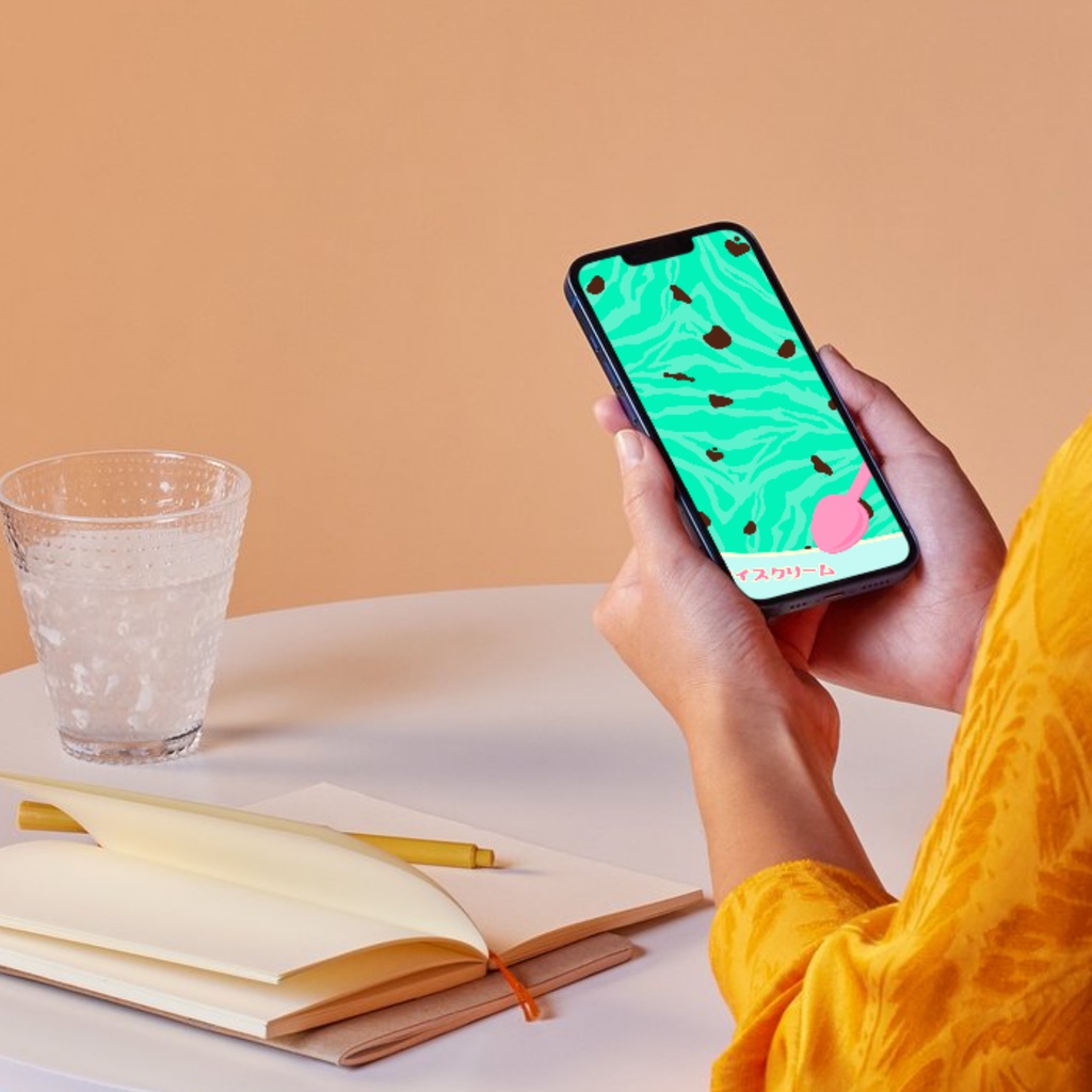 チョコミントアイスクリームのスマホ壁紙 | 水色 ブルー 平成 レトロ
