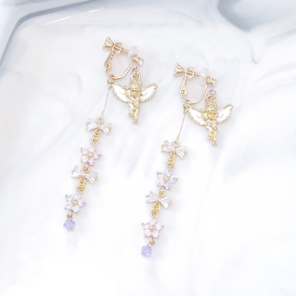 【販売終了】秋奈 ハンドメイド エンジェル リボン フラワー ピアス イヤリング