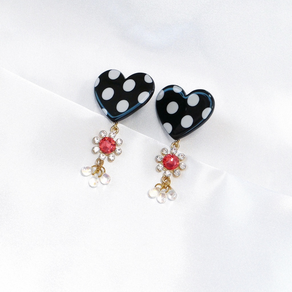 【販売終了】秋奈 ハンドメイド ドットハート ピアス イヤリング