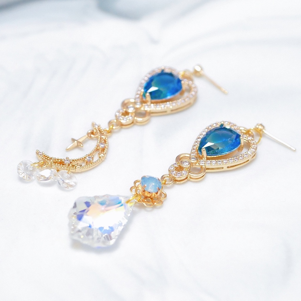【販売終了】秋奈 ハンドメイド 月を求めて ブルーVer ピアス イヤリング