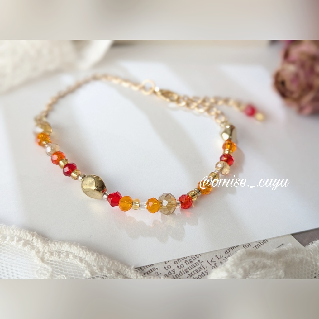 あかとオレンジのビーズブレスレット