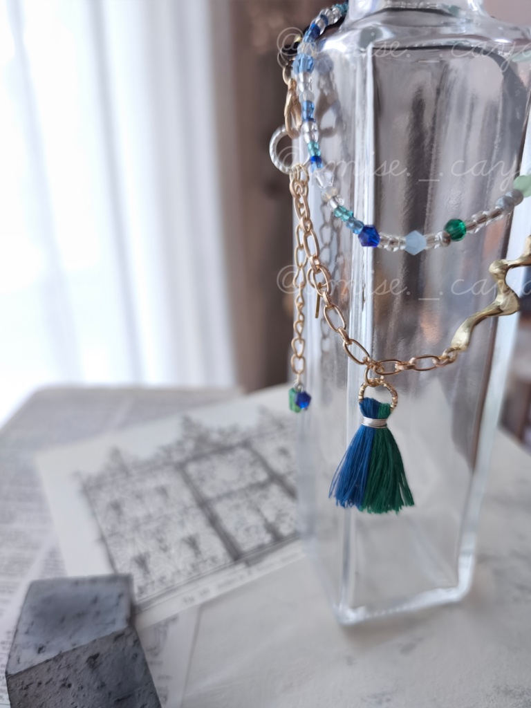 青と緑のバイカラー2連ブレスレット