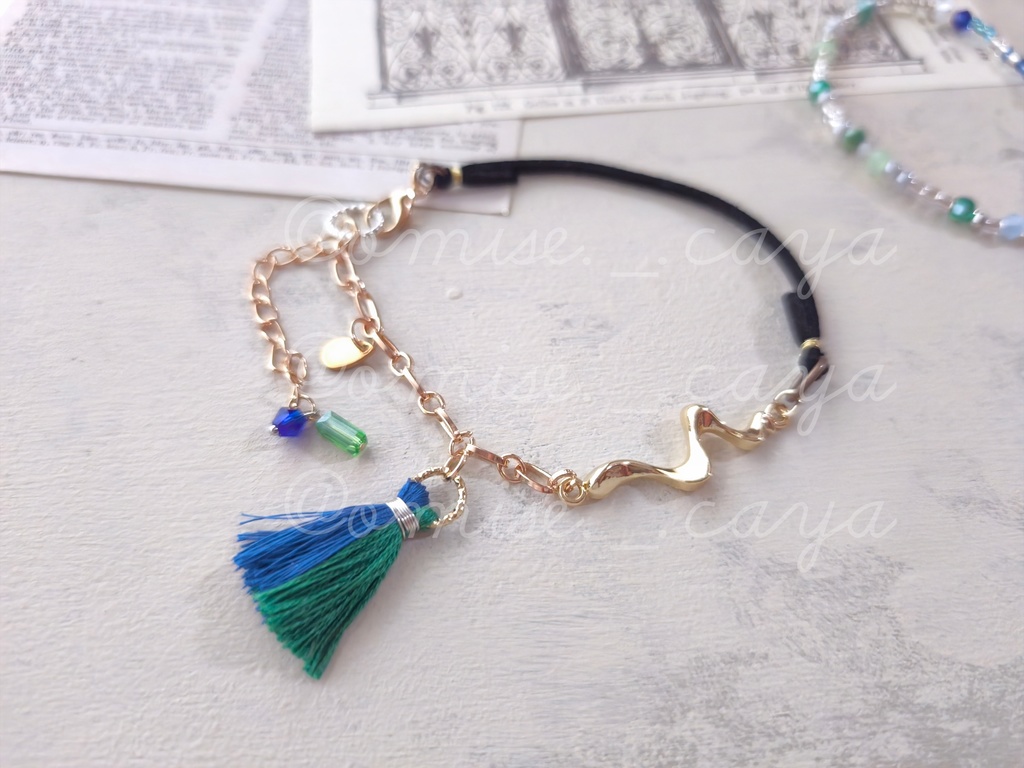 青と緑のバイカラー2連ブレスレット