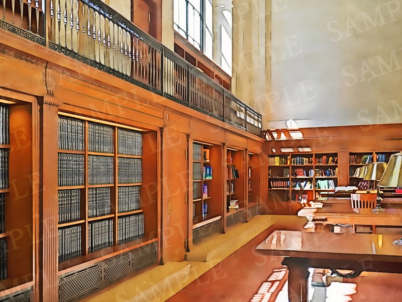 背景イラスト素材【図書館①】