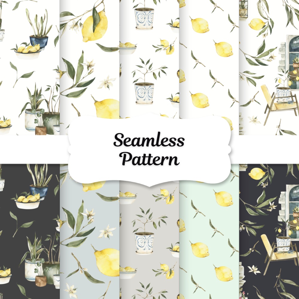 シームレスパターン素材 10枚【レモン①】