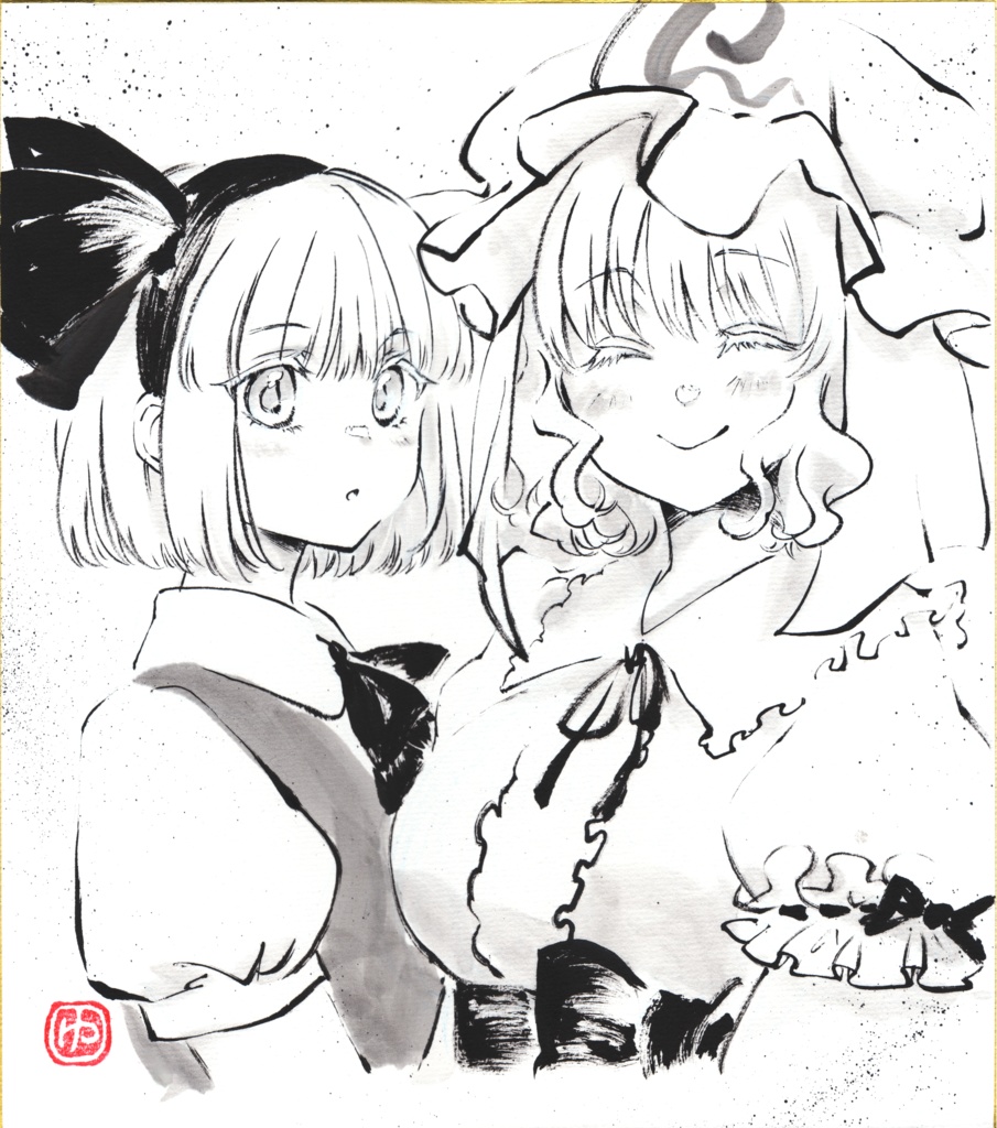 【新作】幽々子&妖夢　手描き色紙