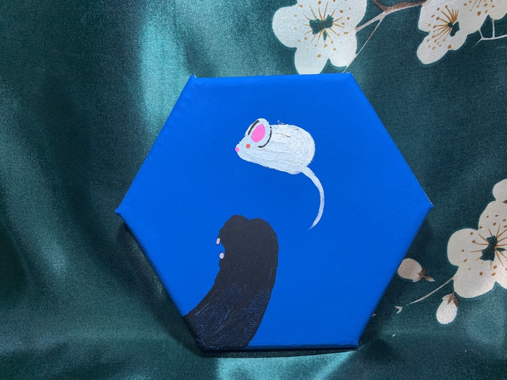 【六角キャンバス】黒猫 ※三種(青、黄、緑)