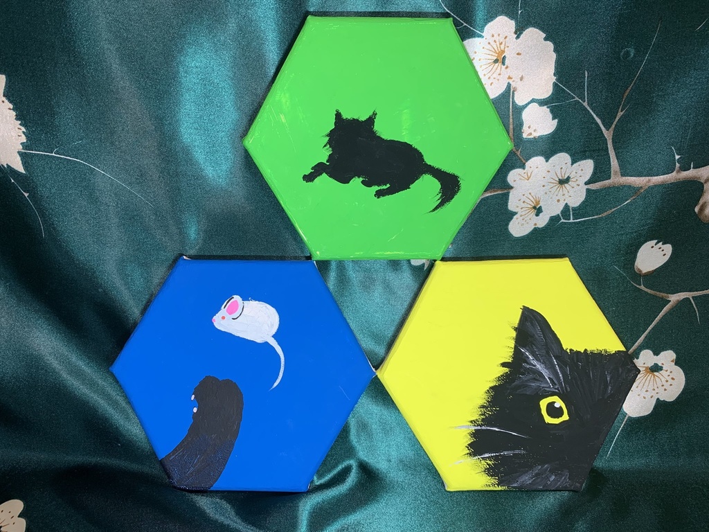 【六角キャンバス】黒猫　※三種(青、黄、緑)