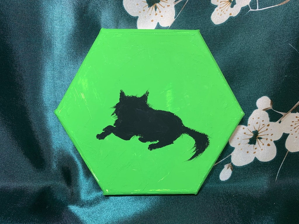 【六角キャンバス】黒猫 ※三種(青、黄、緑)