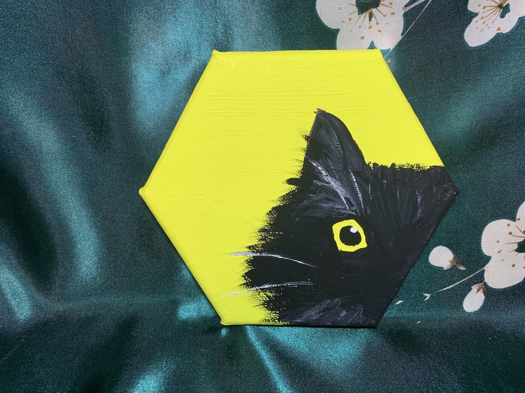 【六角キャンバス】黒猫 ※三種(青、黄、緑)