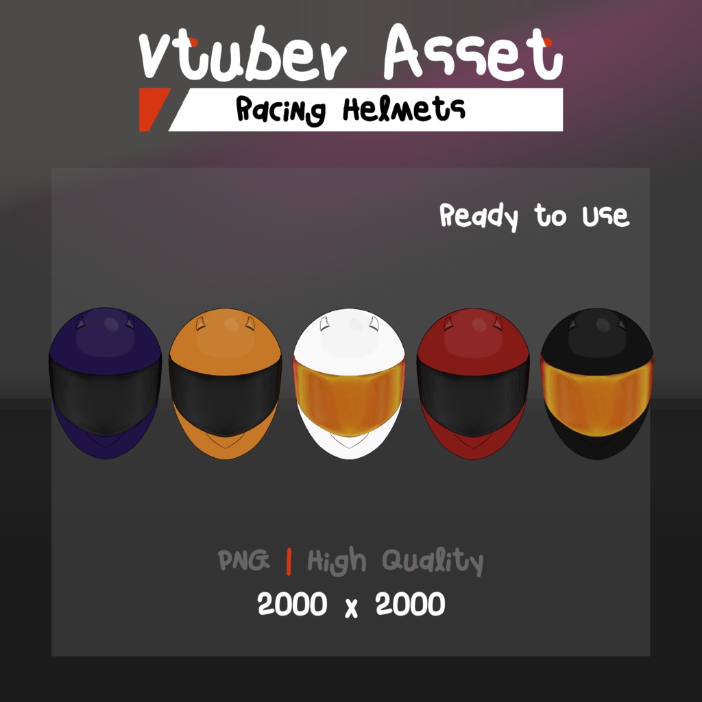 VTuber Asset | Racing Helmet Set – 5 Colors & 3 Faceplate Styles (PNG Pack)
