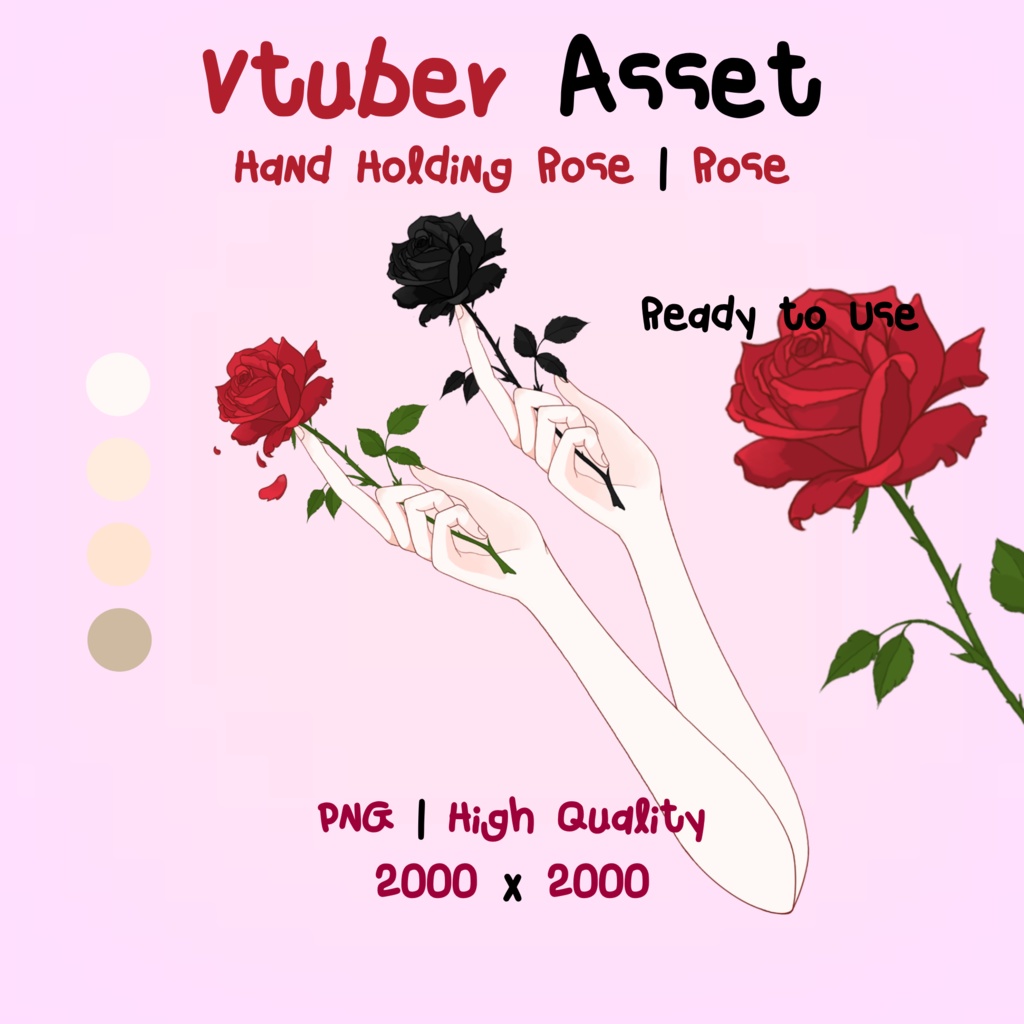Hand Holding Rose Asset – Red & Black Rose PNG Set with Multiple Hand Skin Tones