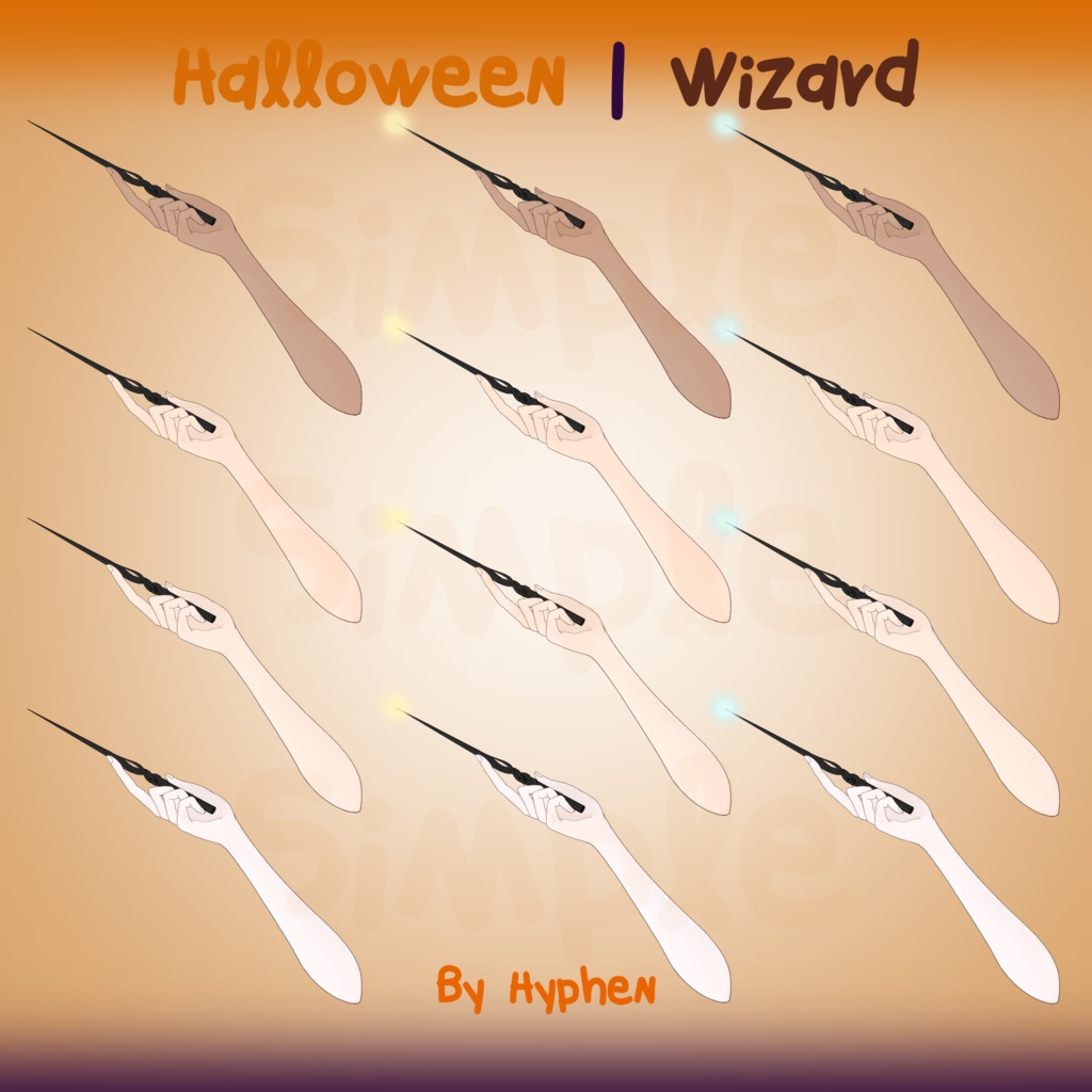 【Vtuber Halloween Asset】 | Hand Holding Wand 魔法の杖を持つ手 ~ 2 wand design 2本のワンドのデザイン
