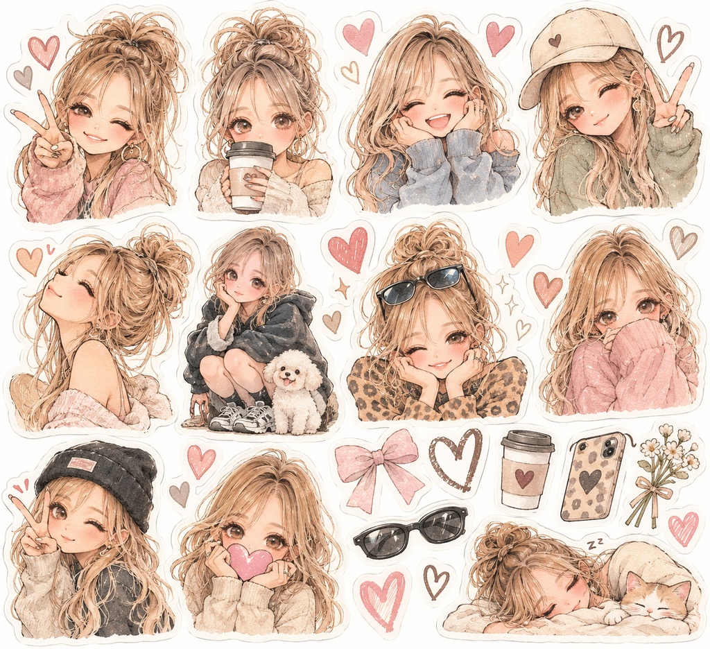 淡色ギャルの水彩デジタルステッカーセット♡