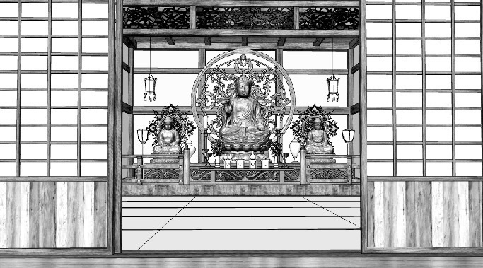 漫画背景　本堂内02