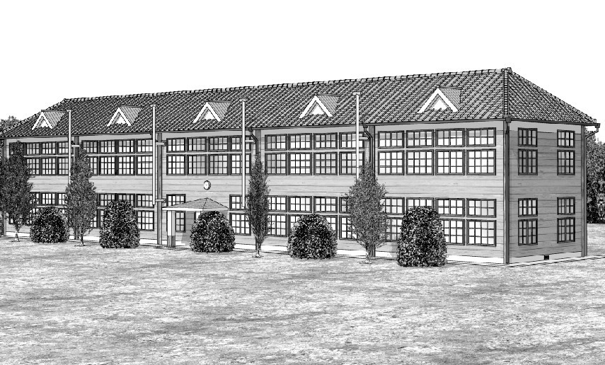 漫画背景　木造校舎01