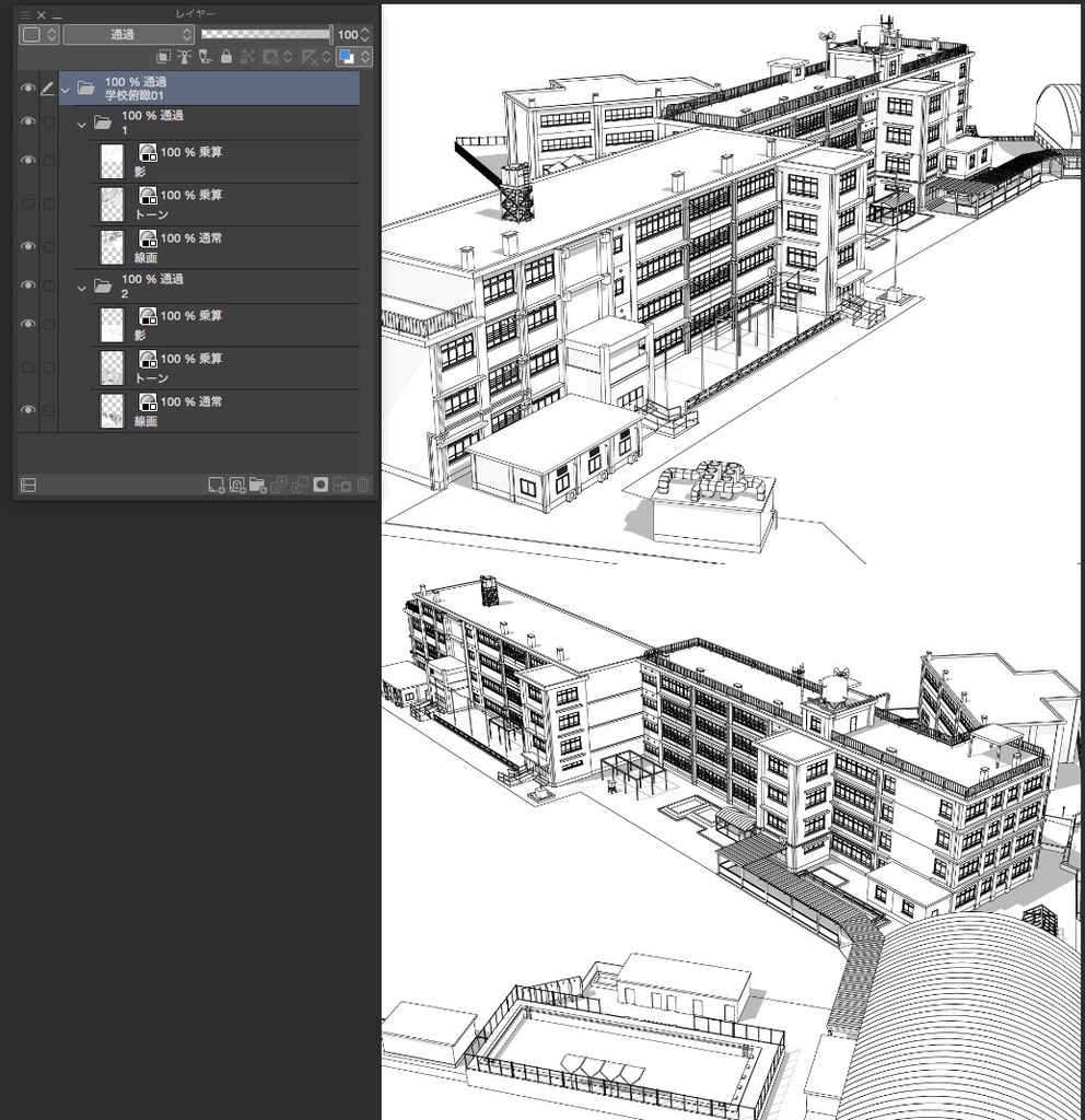 漫画背景 学校俯瞰01 Alumin2 Booth