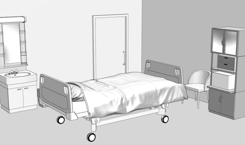 漫画背景 病院の個室01 Alumin2 Booth