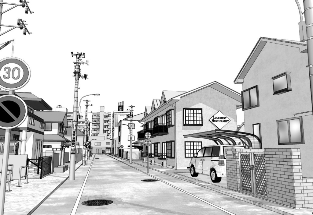 漫画背景　住宅街01