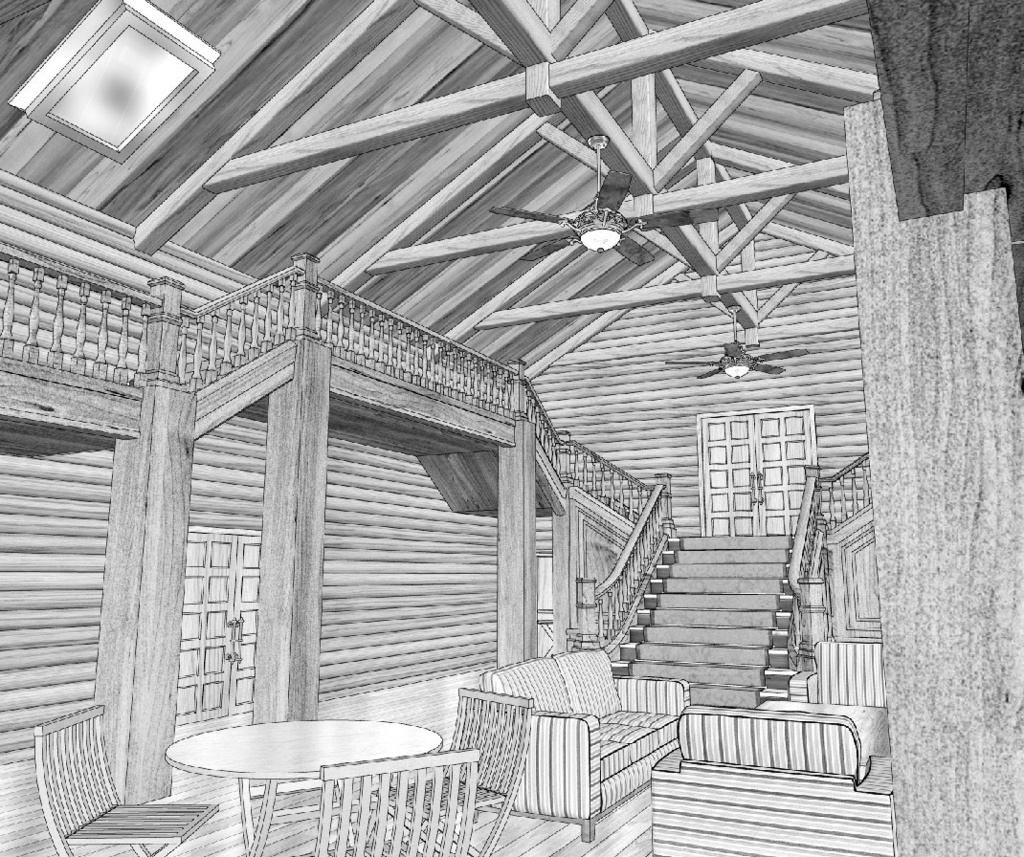 漫画背景　ログハウス内観01