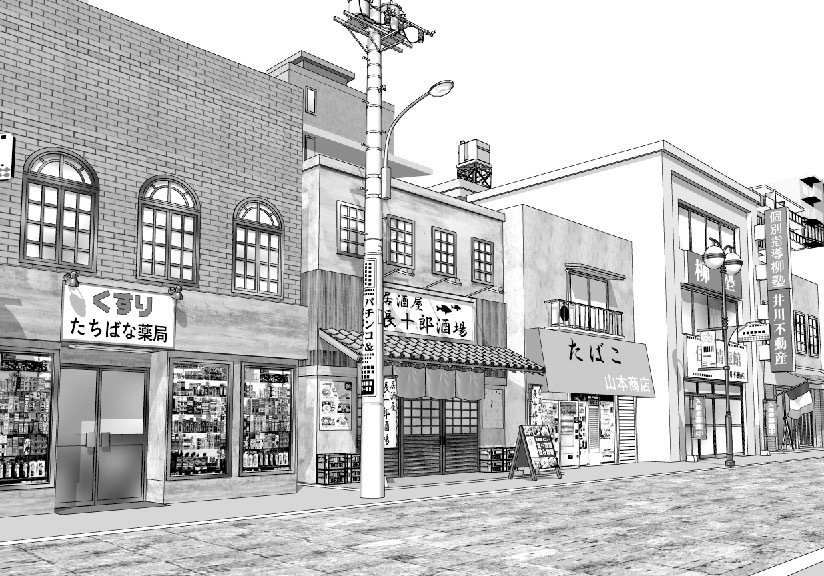 漫画背景　商店街03