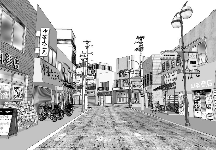 漫画背景　商店街04