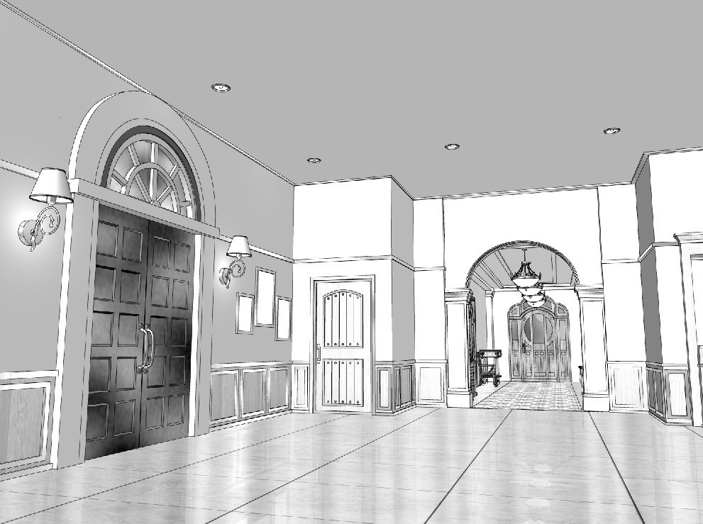 漫画背景　屋敷玄関01